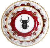 Vintage maroon and gold stag beetle plate or cup and saucer set, porcelain