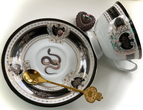 Porcelain Garden Snake cup and saucer set. 22k gold, food safe.