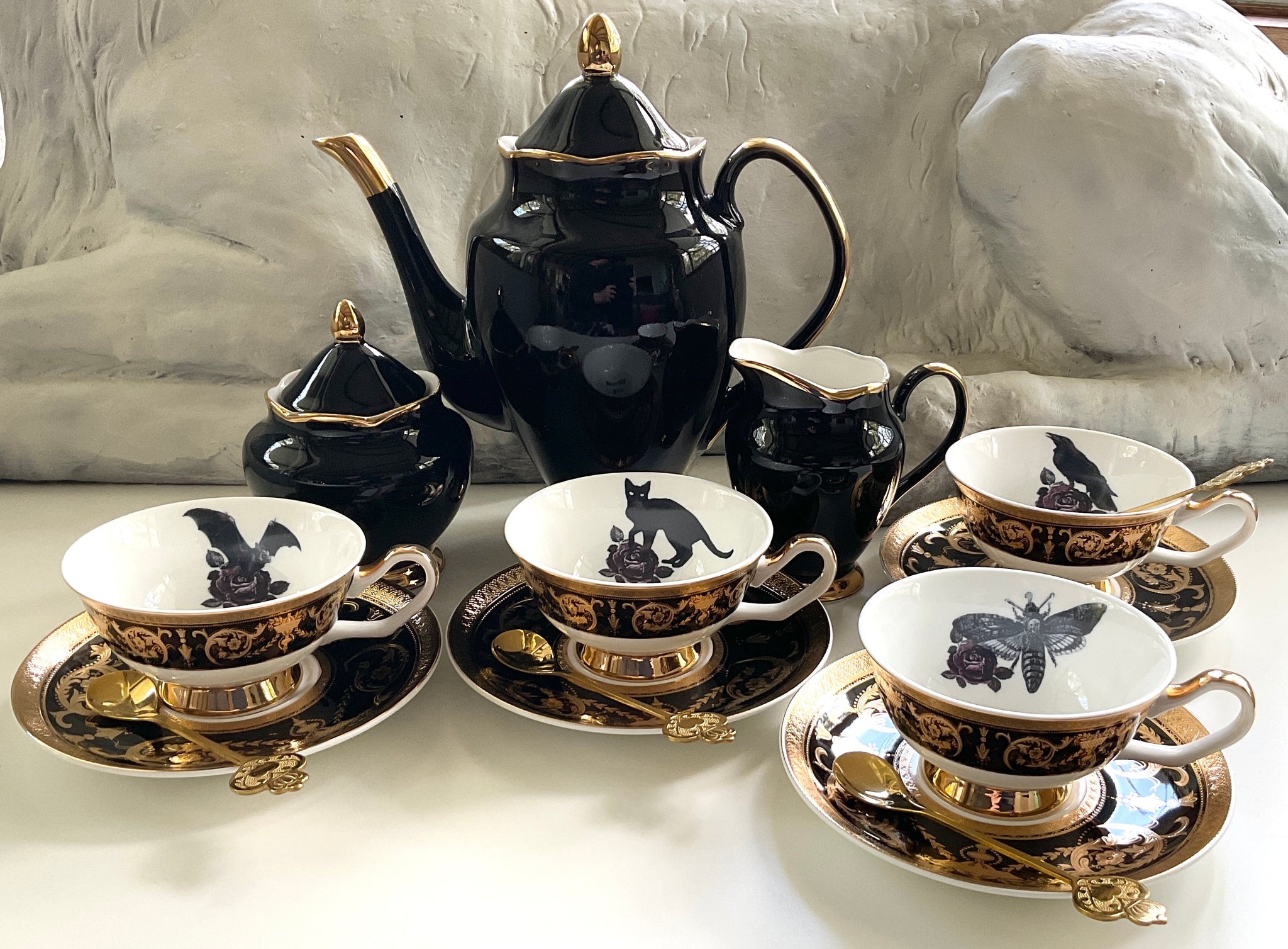 (2) Halloween Arsenic buying Skull Tea Cup Sets