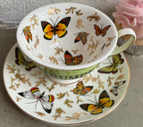 Lovely Rude Butterfly Teacup and Saucer Set, 8 oz, Porcelain.