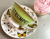 Lovely Rude Butterfly Teacup and Saucer Set, 8 oz, Porcelain.