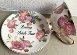 Floral Resting Bitch Face , Funny insult Teacup and Saucer Set Porcelain