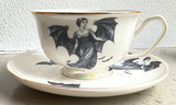 Large capacity - white bat lady cup and saucer set, 15 ounces