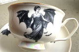 Large capacity - white bat lady cup and saucer set, 15 ounces