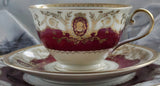 Vintage maroon and gold stag beetle plate or cup and saucer set, porcelain