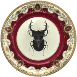 Vintage maroon and gold stag beetle plate or cup and saucer set, porcelain