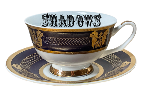 Gorgeous Dark Blue and "Shadows" Teacup and Saucer Set, Food- and Dishwasher Safe.