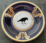Gorgeous Dark Blue and Gold Crow Teacup and Saucer Set or Dinner Plate, Porcelain