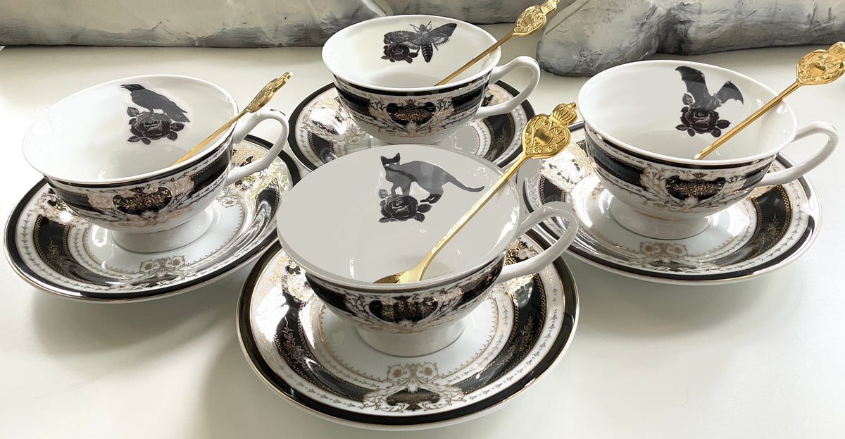 BLACK AND GOLD TEA SET, 11 PIECES, VEGAN BONE CHINA – Angioletti Designs