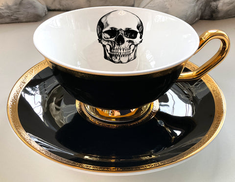 Black & Gold Halloween Tea Set with spoons, Bat/Cat/Crow/Moth design –  Angioletti Designs