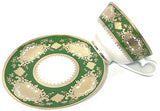 Customizable Raised Gold & Green Plate or cup & Saucer, Porcelain