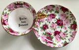 "You have been poisoned" porcelain teacup and saucer set with spoon, 8 ounces