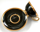 Black Magical Eye Teacup and Saucer Set with Spoon, 8 oz, Porcelain. Food Safe and Durable.