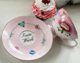 "Train Wreck" teacup and saucer set with spoon, 8 ounces, porcelain