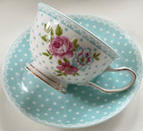 "Be happy" teacup and saucer set with spoon, 8 ounces