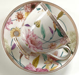"Please Go Home" bird teacup and saucer set with spoon, 8 ounces