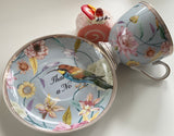 "That's a No" bird teacup and saucer set with spoon, 8 ounces
