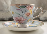 Birds! Set of 4 porcelain teacup and saucer sets, customizable
