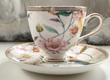 Birds! Set of 4 porcelain teacup and saucer sets, customizable