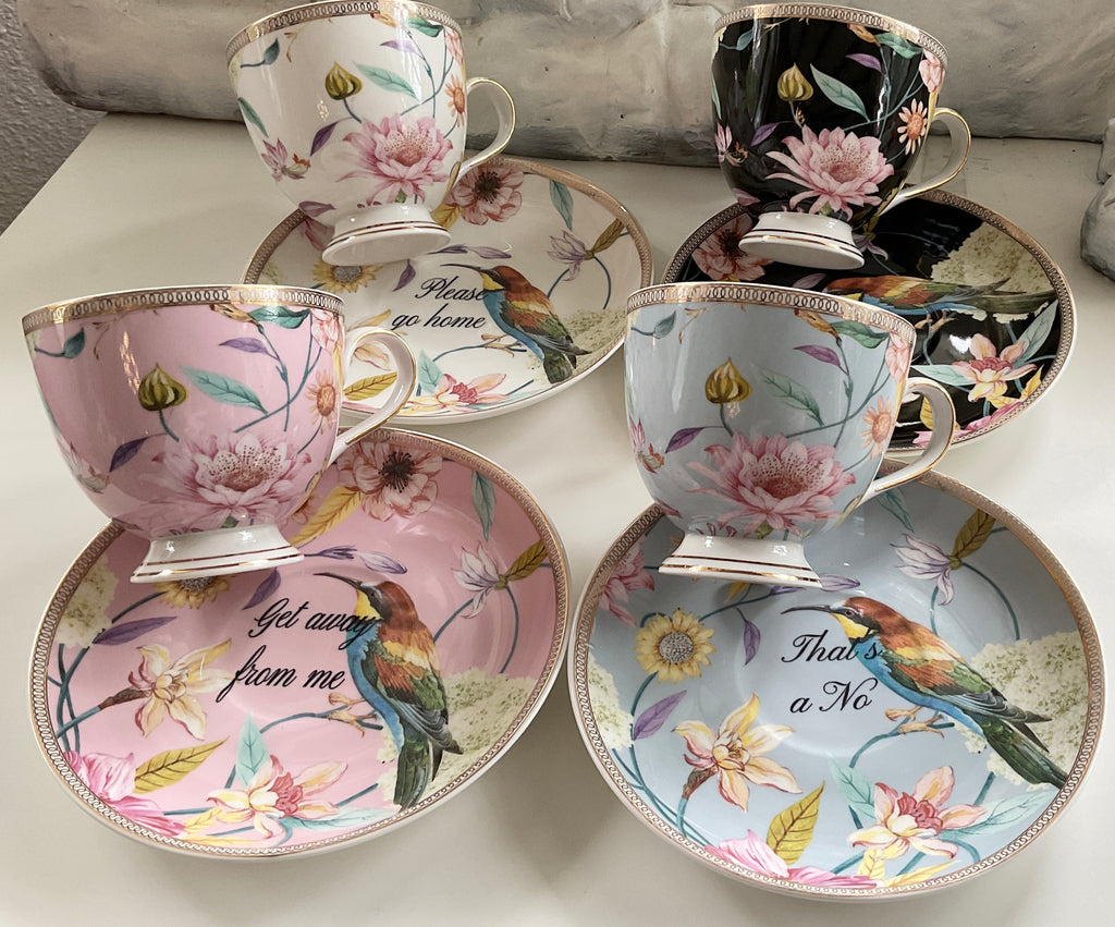 Teacup Tea set Tea Cup Flower Bird Ceramic Tea Cup Saucer Spoon Set Coffee  Cup