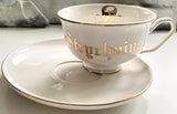Large capacity gold and white "Poison" cup and saucer set, 12 ounces, porcelain