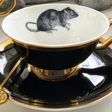 22k Gold Rat Halloween Teacup and Saucer Set with Spoon, Porcelain. Holds 8 ounces.