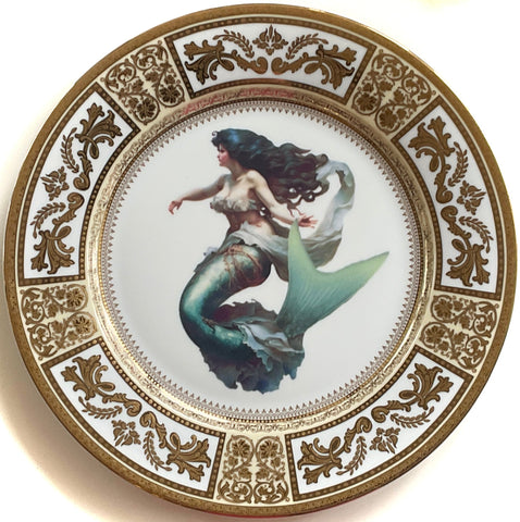 Gold Porcelain Mermaid Plate or Cup and Saucer Set (8 ounces)