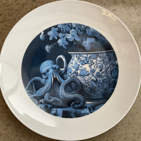 "Octopus creature and his vase" plate, porcelain.
