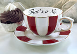 Because No. Lovely Striped Teacup and Saucer Set, 7 Ounces. Durable and Food Safe, Porcelain
