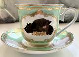 Blue And Green For Preorder - Funny Cat Teacup, 8 Ounces. Vegan Bone China