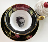 Black Rose and Skull Teacup & Saucer Set, 8 oz, Porcelain