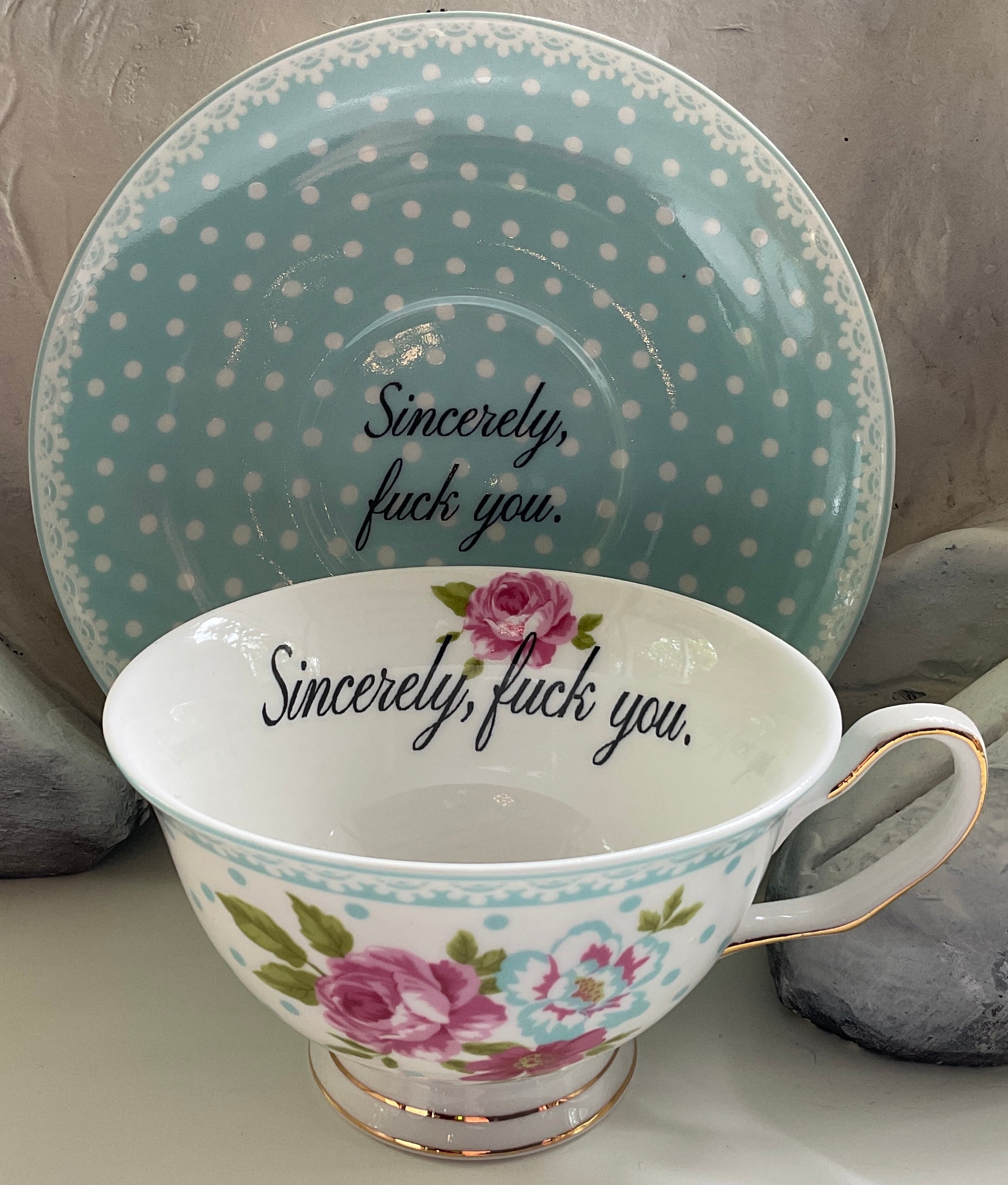 Your Sky Fan meeting サイン付　クッキー　teeteepor Sincerely, fuck you” teacup and saucer set – Angioletti Designs