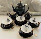 11 Piece Edgar Allan Poe Tea Set with spoons, food safe, Porcelain