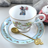 Alice in Wonderland Floral Teacup & Saucer Set, 8 oz, Porcelain