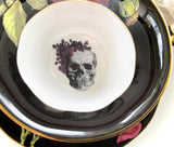 Black Rose and Skull Teacup & Saucer Set, 8 oz, Porcelain