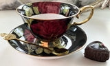 Anatomical heart Black Rose Teacup & Saucer Set, 8 oz, Porcelain