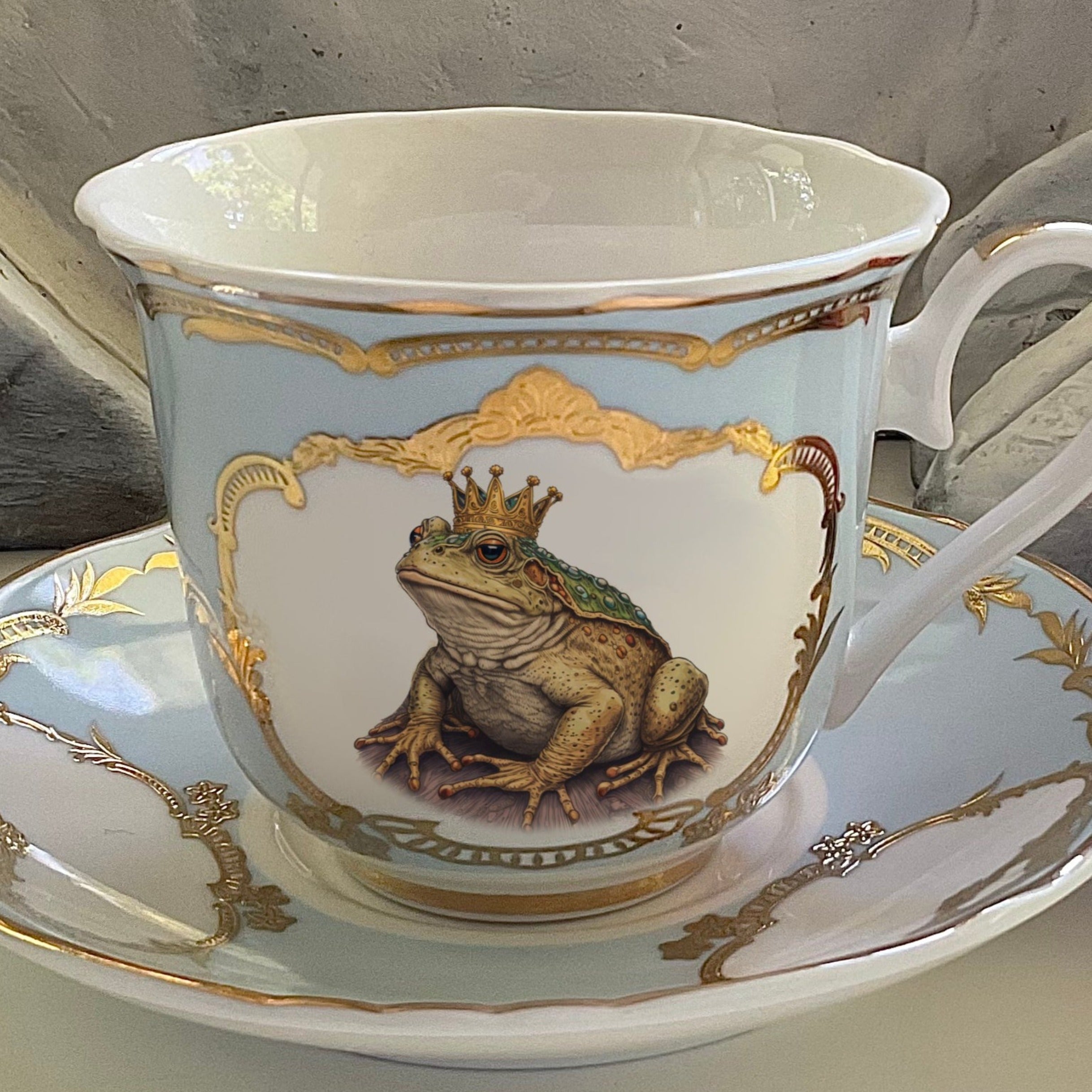 Appletree 3-7/8-Inch Ceramic Frog Cup and Saucer