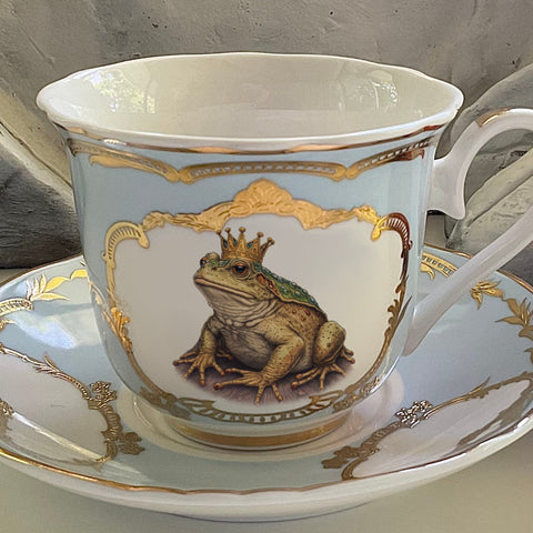 Green and Blue on Preorder - Frog King Teacup and Saucer Set, 8 oz