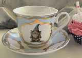 Green And Blue on Preorder - Gnome Teacup and Saucer Set, 8 oz