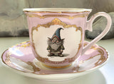 Blue And Green For Preorder - Pink, Blue or Green Gnome Teacup and Saucer Set, 8 oz