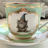 Blue And Green For Preorder - Pink, Blue or Green Gnome Teacup and Saucer Set, 8 oz