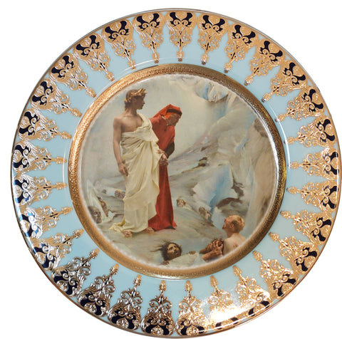 Gustave Courtois, "Dante and Virgil in Hell" porcelain plate, 10.5"