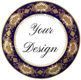 Customizable blue and gold Plate or cup & Saucer Set, Porcelain