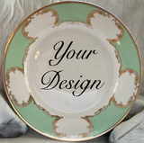 Customizable Plate or cup and saucer set (Green, Pink, or Blue). Vegan Bone China.
