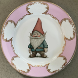 Pink, Blue or Green Gnome Plate, Vegan Bone China. Durable and Food Safe.