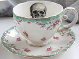 Floral Skull Teacup & Saucer Set, 8 oz, Porcelain