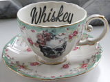 "Whiskey" Skull Teacup & Saucer Set, 8 oz, Porcelain