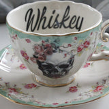 "Whiskey" Skull Teacup & Saucer Set, 8 oz, Porcelain