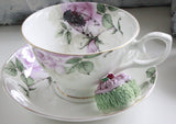 Floral Rose Cicada Teacup & Saucer, 8 oz, Porcelain