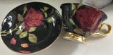 Black and red Rose Eye Teacup & Saucer, 8 oz, Porcelain